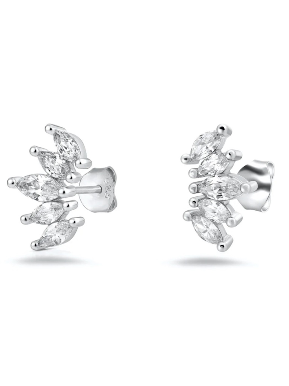 Sterling Silver Marquise CZ Cluster Ear Climber Earrings